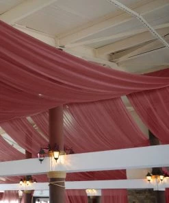 HIER_3110 Backdrop Panels 5ftx14ft Premium Burgundy Chiffon Curtain Panel Backdrop With Rod Pocket