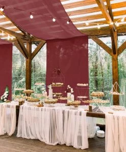 HIER_3110 Backdrop Panels 5ftx14ft Premium Burgundy Chiffon Curtain Panel Backdrop With Rod Pocket