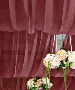 HIER_3110 Backdrop Panels 5ftx14ft Premium Burgundy Chiffon Curtain Panel Backdrop With Rod Pocket