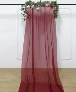 HIER_3110 Backdrop Panels 5ftx14ft Premium Burgundy Chiffon Curtain Panel Backdrop With Rod Pocket