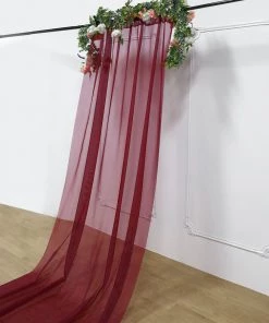 HIER_3110 Backdrop Panels 5ftx14ft Premium Burgundy Chiffon Curtain Panel Backdrop With Rod Pocket