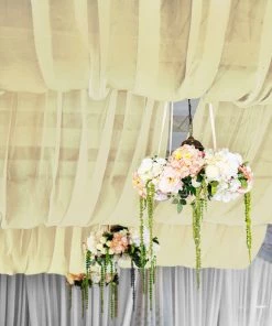 HIER_3110 Backdrop Panels 5ftx14ft Premium Champagne Chiffon Curtain Panel Backdrop With Rod Pocket