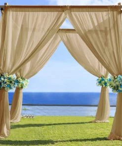 HIER_3110 5ftx14ft Premium Gold Chiffon Curtain Panel Backdrop With Rod Pocket Backdrop Panels