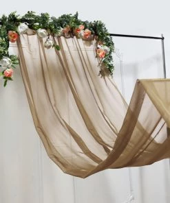 HIER_3110 5ftx14ft Premium Gold Chiffon Curtain Panel Backdrop With Rod Pocket Backdrop Panels