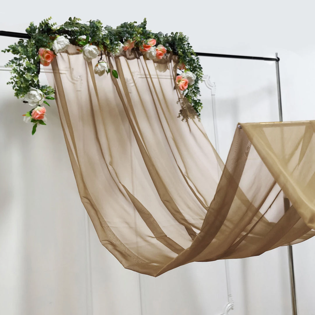 HIER_3110 5ftx14ft Premium Gold Chiffon Curtain Panel Backdrop With Rod Pocket Backdrop Panels 1 HIER_3110 5ftx14ft Premium Gold Chiffon Curtain Panel Backdrop With Rod Pocket Backdrop Panels