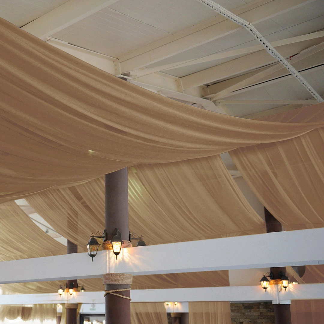 HIER_3110 5ftx14ft Premium Gold Chiffon Curtain Panel Backdrop With Rod Pocket Backdrop Panels 6 HIER_3110 5ftx14ft Premium Gold Chiffon Curtain Panel Backdrop With Rod Pocket Backdrop Panels