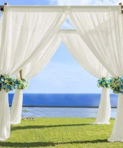 HIER_3110 5ftx14ft Premium Ivory Chiffon Curtain Panel Backdrop With Rod Pocket Backdrop Panels