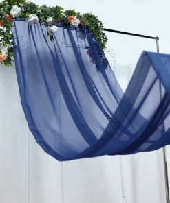 HIER_3110 5ftx14ft Premium Navy Blue Chiffon Curtain Panel Backdrop With Rod Pocket Backdrop Panels