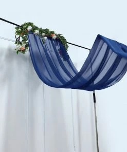 HIER_3110 5ftx14ft Premium Navy Blue Chiffon Curtain Panel Backdrop With Rod Pocket Backdrop Panels
