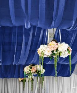 HIER_3110 5ftx14ft Premium Navy Blue Chiffon Curtain Panel Backdrop With Rod Pocket Backdrop Panels