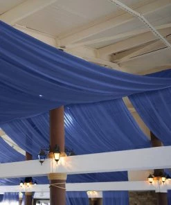 HIER_3110 5ftx14ft Premium Navy Blue Chiffon Curtain Panel Backdrop With Rod Pocket Backdrop Panels