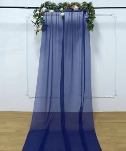 HIER_3110 5ftx14ft Premium Navy Blue Chiffon Curtain Panel Backdrop With Rod Pocket Backdrop Panels