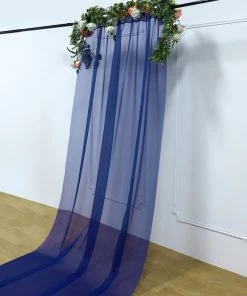 HIER_3110 5ftx14ft Premium Navy Blue Chiffon Curtain Panel Backdrop With Rod Pocket Backdrop Panels