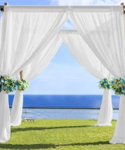 HIER_3110 5ftx14ft Premium White Chiffon Curtain Panel Backdrop With Rod Pocket Big Event Backdrops & Décor