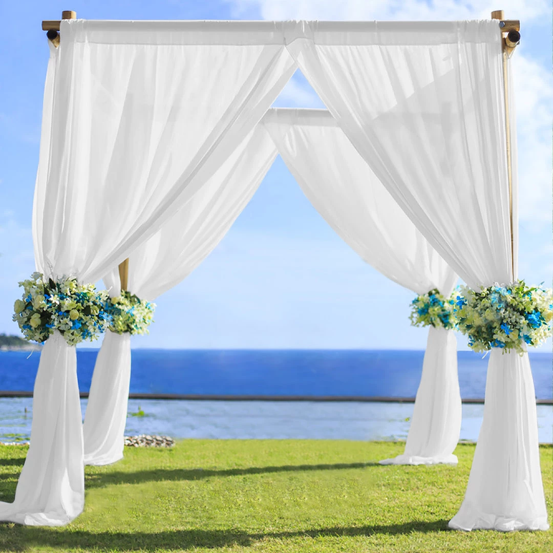HIER_3110 5ftx14ft Premium White Chiffon Curtain Panel Backdrop With Rod Pocket Big Event Backdrops & Décor 2 HIER_3110 5ftx14ft Premium White Chiffon Curtain Panel Backdrop With Rod Pocket Big Event Backdrops & Décor