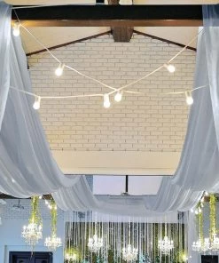 HIER_3110 30ftx10ft Dusty Blue Sheer Ceiling Drape Curtain Panels Fire Retardant Fabric