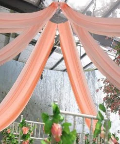 HIER_3110 30ftx10ft Blush/Rose Gold Sheer Ceiling Drape Curtain Panels Fire Retardant Fabric
