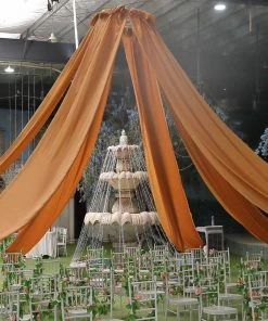 HIER_3110 30ftx10ft Gold Sheer Ceiling Drape Curtain Panels Fire Retardant Fabric Big Event Backdrops & Décor