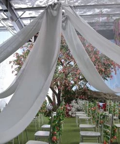 HIER_3110 30ftx10ft Silver Sheer Ceiling Drape Curtain Panels Fire Retardant Fabric