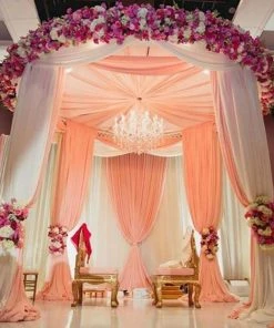 HIER_3110 40ftx10ft White Sheer Ceiling Drape Curtain Panels Fire Retardant Fabric Backdrop Stands & Ceiling Kits