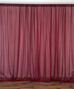 HIER_3160 2 Pack | Burgundy Fire Retardant Sheer Organza Premium Curtain Panel Backdrops With Rod Pockets - 5ftx10ft Big Event Backdrops & Décor
