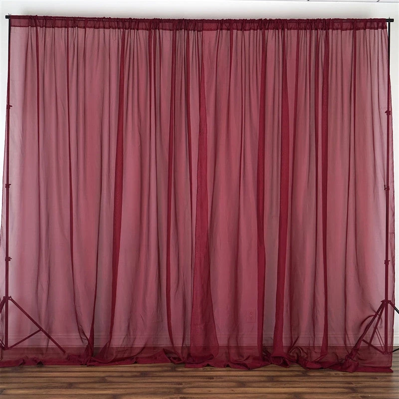HIER_3160 2 Pack | Burgundy Fire Retardant Sheer Organza Premium Curtain Panel Backdrops With Rod Pockets - 5ftx10ft Big Event Backdrops & Décor 1 HIER_3160 2 Pack | Burgundy Fire Retardant Sheer Organza Premium Curtain Panel Backdrops With Rod Pockets - 5ftx10ft Big Event Backdrops & Décor