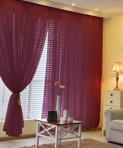 HIER_3160 2 Pack | Burgundy Fire Retardant Sheer Organza Premium Curtain Panel Backdrops With Rod Pockets - 5ftx10ft Big Event Backdrops & Décor