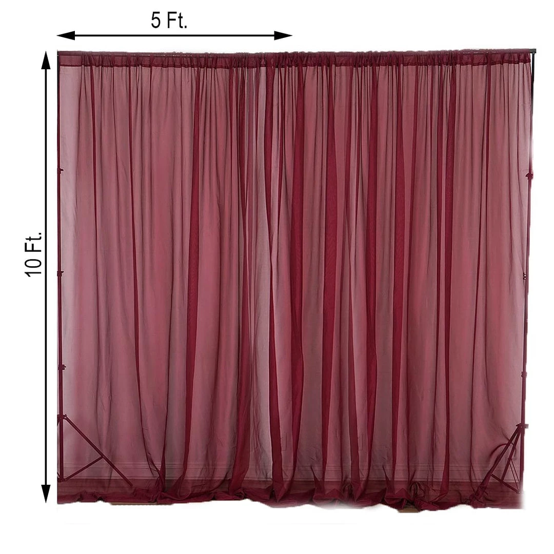 HIER_3160 2 Pack | Burgundy Fire Retardant Sheer Organza Premium Curtain Panel Backdrops With Rod Pockets - 5ftx10ft Big Event Backdrops & Décor 3 HIER_3160 2 Pack | Burgundy Fire Retardant Sheer Organza Premium Curtain Panel Backdrops With Rod Pockets - 5ftx10ft Big Event Backdrops & Décor