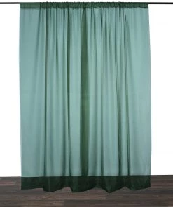 HIER_3110 2 Pack | Hunter Emerald Green Fire Retardant Sheer Organza Premium Curtain Panel Backdrops With Rod Pockets - 5ftx10ft