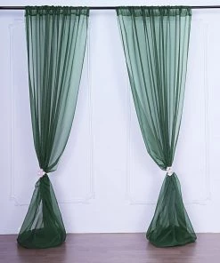 HIER_3110 2 Pack | Hunter Emerald Green Fire Retardant Sheer Organza Premium Curtain Panel Backdrops With Rod Pockets - 5ftx10ft