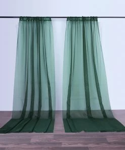 HIER_3110 2 Pack | Hunter Emerald Green Fire Retardant Sheer Organza Premium Curtain Panel Backdrops With Rod Pockets - 5ftx10ft