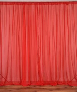 HIER_3160 Big Event Backdrops & Décor 2 Pack | Red Fire Retardant Sheer Organza Premium Curtain Panel Backdrops With Rod Pockets - 5ftx10ft