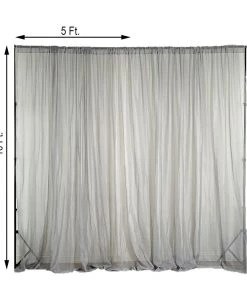 HIER_3160 2 Pack | Silver Fire Retardant Sheer Organza Premium Curtain Panel Backdrops With Rod Pockets - 5ftx10ft