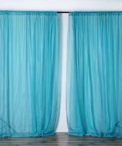 HIER_3160 2 Pack | Turquoise Fire Retardant Sheer Organza Premium Curtain Panel Backdrops With Rod Pockets - 5ftx10ft