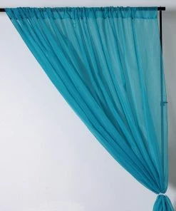 HIER_3160 2 Pack | Turquoise Fire Retardant Sheer Organza Premium Curtain Panel Backdrops With Rod Pockets - 5ftx10ft