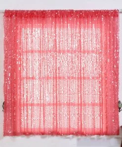 HIER_3110 2 Pack | Coral Big Payette Sequin Curtains With Rod Pocket Window Treatment Panels - 52"x64" - Clearance SALE