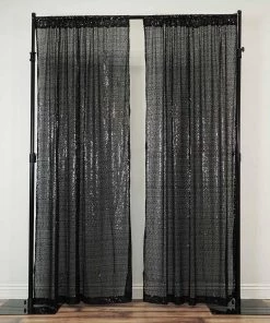 HIER_3110 Big Event Backdrops & Décor 2 Pack | Black Sequin Curtains With Rod Pocket Window Treatment Panels - 52