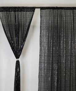 HIER_3110 Big Event Backdrops & Décor 2 Pack | Black Sequin Curtains With Rod Pocket Window Treatment Panels - 52