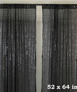 HIER_3110 Big Event Backdrops & Décor 2 Pack | Black Sequin Curtains With Rod Pocket Window Treatment Panels - 52