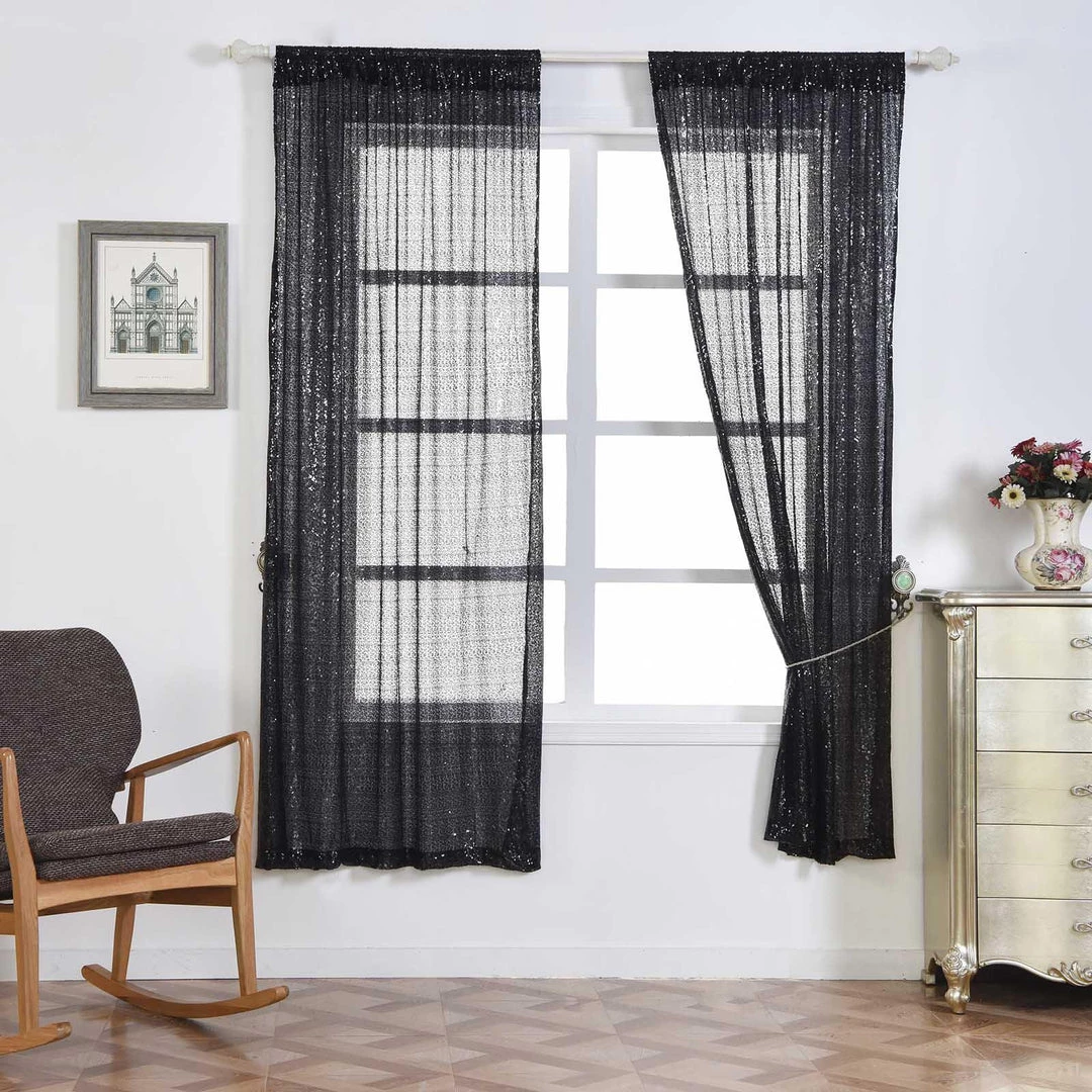 HIER_3110 Big Event Backdrops & Décor Pack Of 2 | 52"x96” Black Sequin Curtains With Rod Pocket Window Treatment Panels 10 HIER_3110 Big Event Backdrops & Décor Pack Of 2 | 52"x96” Black Sequin Curtains With Rod Pocket Window Treatment Panels