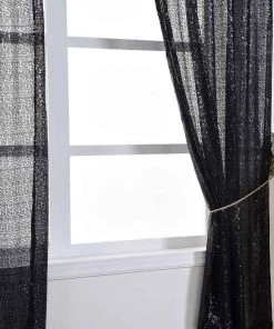 HIER_3110 Big Event Backdrops & Décor Pack Of 2 | 52"x96” Black Sequin Curtains With Rod Pocket Window Treatment Panels