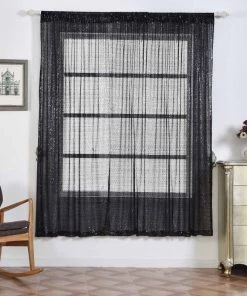 HIER_3110 Big Event Backdrops & Décor Pack Of 2 | 52"x96” Black Sequin Curtains With Rod Pocket Window Treatment Panels