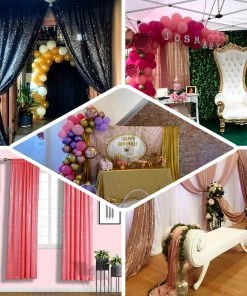 HIER_3110 Big Event Backdrops & Décor 2 Pack | Black Sequin Curtains With Rod Pocket Window Treatment Panels - 52