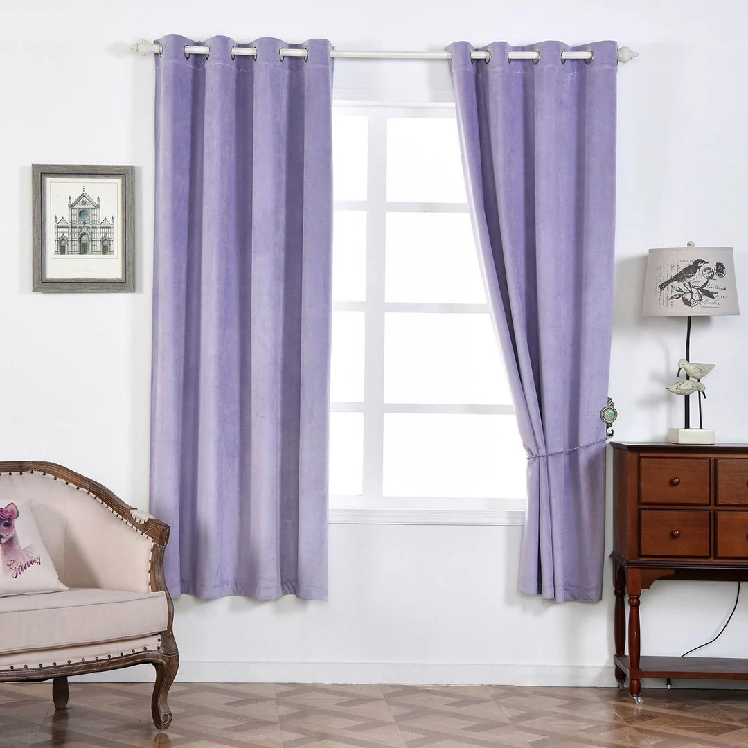 HIER_3160 2 Pack | Lavender 330 GSM Premium Velvet Thermal Blackout Curtains With Chrome Grommet Window Treatment Panels - 52"x108" Big Event Backdrops & Décor 9 HIER_3160 2 Pack | Lavender 330 GSM Premium Velvet Thermal Blackout Curtains With Chrome Grommet Window Treatment Panels - 52"x108" Big Event Backdrops & Décor