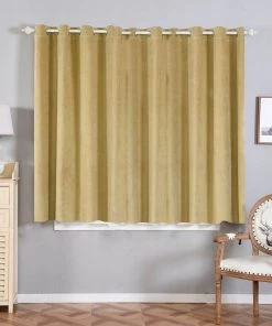 HIER_3160 2 Pack | Champagne 330 GSM Premium Velvet Thermal Blackout Curtains With Chrome Grommet Window Treatment Panels - 52"x64"
