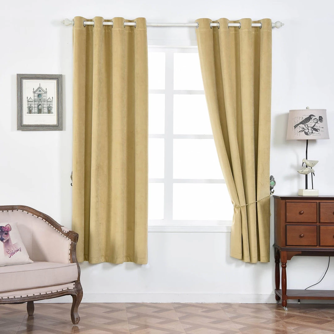 HIER_3160 2 Pack | Champagne 330 GSM Premium Velvet Thermal Blackout Curtains With Chrome Grommet Window Treatment Panels - 52"x64" 8 HIER_3160 2 Pack | Champagne 330 GSM Premium Velvet Thermal Blackout Curtains With Chrome Grommet Window Treatment Panels - 52"x64"