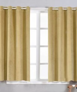 HIER_3160 2 Pack | Champagne 330 GSM Premium Velvet Thermal Blackout Curtains With Chrome Grommet Window Treatment Panels - 52"x64"