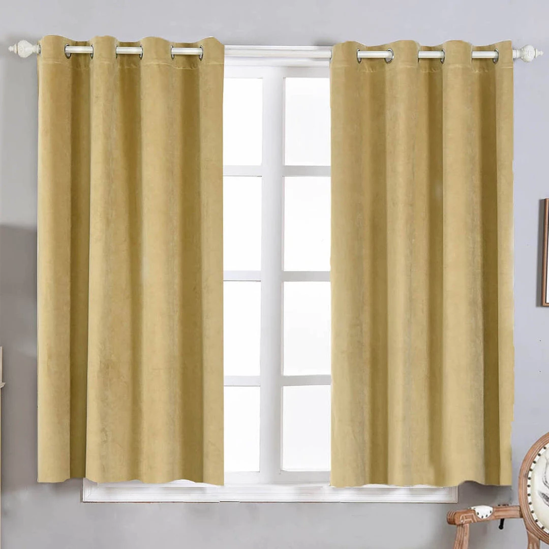 HIER_3160 2 Pack | Champagne 330 GSM Premium Velvet Thermal Blackout Curtains With Chrome Grommet Window Treatment Panels - 52"x64" 1 HIER_3160 2 Pack | Champagne 330 GSM Premium Velvet Thermal Blackout Curtains With Chrome Grommet Window Treatment Panels - 52"x64"