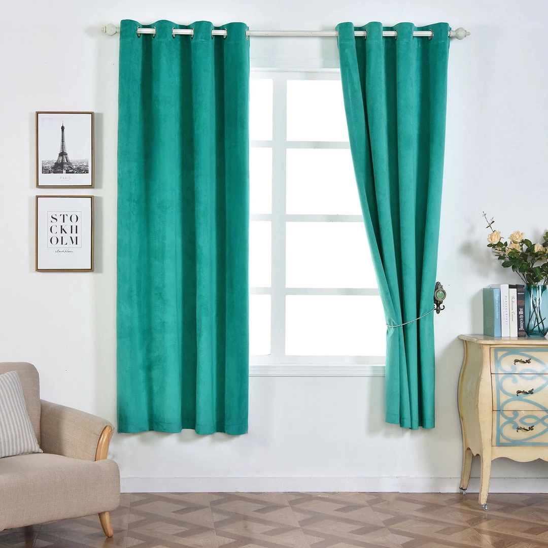 HIER_3160 Big Event Backdrops & Décor 330 GSM Peacock Teal Velvet Blackout Curtains | Pack Of 2 | 52"x64" Grommet Curtains | Room Darkener Curtains 7 HIER_3160 Big Event Backdrops & Décor 330 GSM Peacock Teal Velvet Blackout Curtains | Pack Of 2 | 52"x64" Grommet Curtains | Room Darkener Curtains