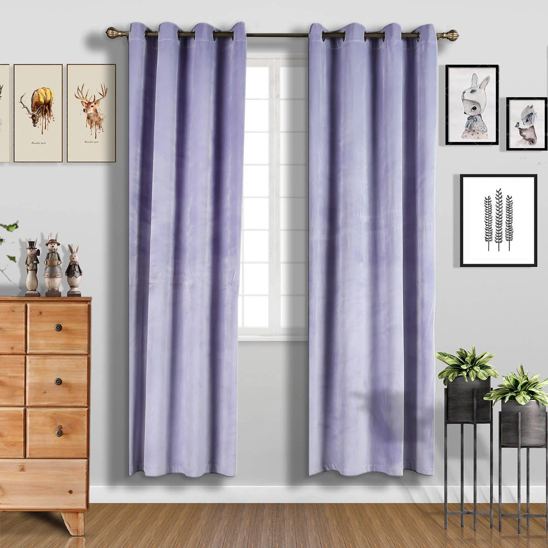 HIER_3160 2 Pack | Lavender Soft Velvet Thermal Blackout Curtains With Chrome Grommet Window Treatment Panels - 52"x96" 2 HIER_3160 2 Pack | Lavender Soft Velvet Thermal Blackout Curtains With Chrome Grommet Window Treatment Panels - 52"x96"